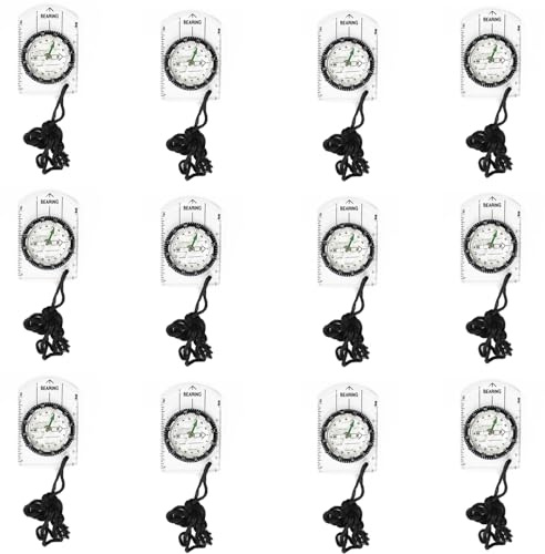 BOSOIRSOU 12-teiliges Orientierungskompass-Set – wasserdicht, Kartenkompass für Wandern, Rucksackreisen, Camping, Kinder, Reisen