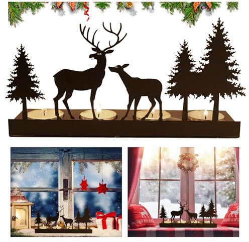 Adventskranz Teelichter,Kerzenhalter Adventskranz Schwarz für 4cm Teelicht, Adventskranz Länglich Kerzenständer Metall Modern, Baumkerzenhalter für Adventskranz Deko Adventsdeko Gesteck