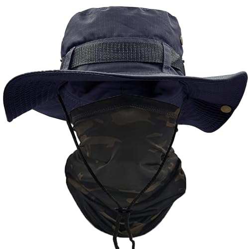 ehsbuy Sombrero Hombre Verano con Cuello de Polaina ala Ancha Chambergo Militar Sombrero Camuflaje Pescador de Bufanda Cara Militar Gorro Pescador Malla Sombreros Sol para Caza Senderismo