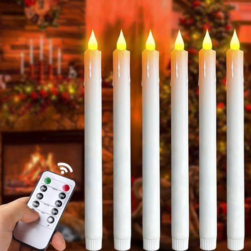 Meision LED-stakljus, LED-ljus med timerfunktion & fjärrkontroll, 6 stycken flammfria vita ljus, 3D-dimbara LED-ljus med fladdrande låga, batteridrivna ljus för fest, hemdekoration