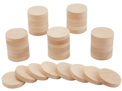 DELORIGIN 50 Dischi di Legno Rotondi Naturali da 2,5 cm - Cerchi in Faggio Incompiuti per Fai Da Te, Decorazioni Natalizie e Progetti Creativi
