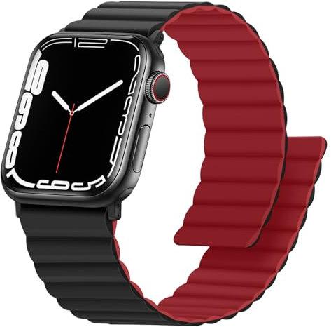 Anlinser Magnetbänder Kompatibel mit Apple Watch Armband 49/46/45/44/42mm, Doppelseitiges Wendbares Silikon-Ersatzband für iWatch Ultra 3/2/1 Serie 11/10/9/8/7/6-1 SE (Rot/Schwarz)