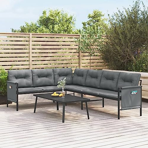 Kavolet Garten Ecksofa Lounge Gartensofa Gartenmöbel Set Ecklounge Gartengarnitur Eckbank Sitzgruppe für Garten Balkon Terrasse, 230x168x65cm Anthrazit Stahl und Textilene