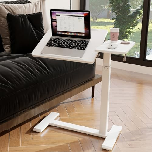 PUNCIA Laptoptisch höhenverstellbar 70-100cm drehbarer Laptopständer mit Rollen mobiles Stehpult Überbett-Tisch ergonomisch Steh-Sitztisch Präsentationswagen für Bett Sofa Büro Office Weiß