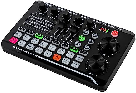 F998 Live-Soundkarte, Mixer, DJ-Mixer mit Soundkarte, Mischer für Audio, Surround-Controller, Hochtöne, Medien, Bass, Audio, 1200 mAh, für Handys, Computer etc. (schwarz)