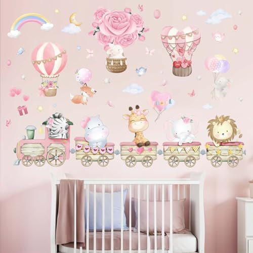 Amimagen Wandtattoos Heißluftballon Tier Wandaufkleber - Elefant Löwe Giraffe Zug Tier Wandabziehbilder - Baby Kinderzimmer Kinder Mädchen Schlafzimmer Kindertagesstätte Wanddeko