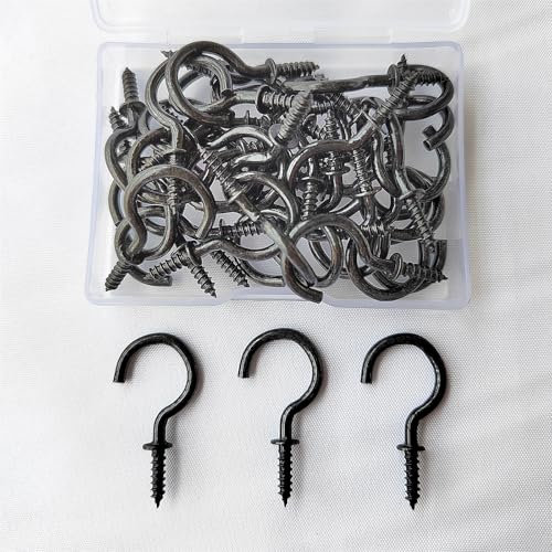 Pengchengwanli Spiral Ceiling Hook (7/8in Black 40pcs) - Stainless Steel Cup Hook Screw-in Lightweight Hook for Christmas Light Ceiling Indoor/Outdoor Suspension, Rustproof, Instant Install