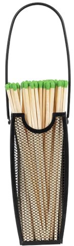 Modern Ember Match Stick Holder in Black | Decorative Mesh Metal Storage Bucket, Caddy, Basket for Long Matchsticks | Home Décor for Fireplace, Wood-Burning Stove, or BBQ Grill | Matches Not Included