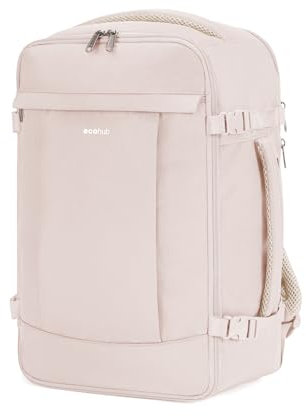 ECOHUB 20L für Ryanair Handgepäck 40x20x25, Diebstahlsicher Handgepäck Rucksack, 3D Laptop Rucksack Wasserdicht, Recycelt Reiserucksack Handgepäck Flugzeug für Damen Herren, Patent Anhängig (Beige)