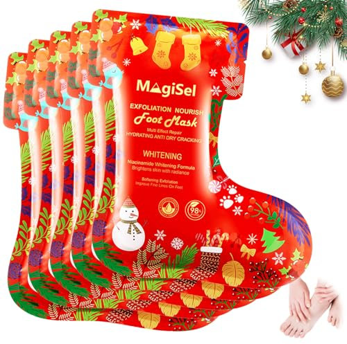 5 Paia Maschera Piedi Natale, Piedi Maschera Esfoliante Regalo di Natale, con Nicotinammide, Maschera Piedi Esfoliante E Idratante, Spa per i piedi per, Cura Dei Piedi Secchi E Danneggiati