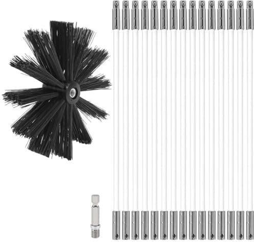 MOCNT Kit di Pennello per Pulizia del Camino Spazzole per Camini Nylon Rotante Flessibile Spazzola Pulizia Camino con 15 Aste Flessibili 1 Testa a Pennello 200mm