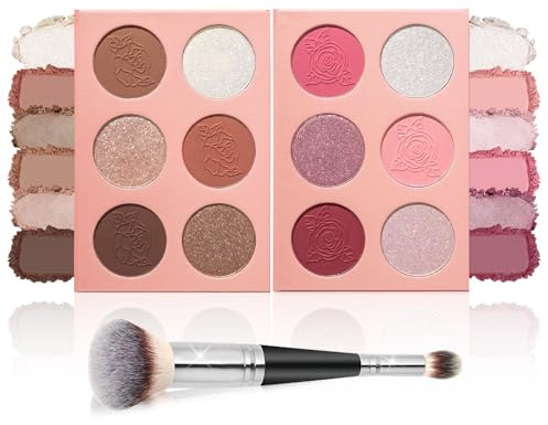 Colorete en Crema, Coloretes en Polvo, Paleta de 6 Colores de Colorete, de Larga Duración, a Prueba de Manchas, de Aspecto Natural, Maquillaje de Colorete Facial Difuminable, Sin Crueldad