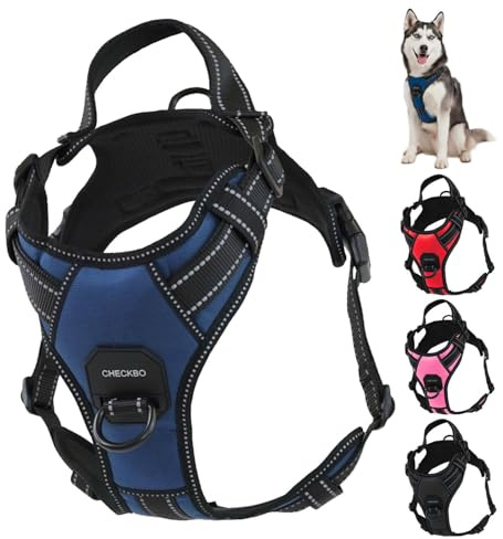 Anti-Auslauf- und Ziehgeschirr für mittelgroße und große Hunde, verstellbar, mit atmungsaktivem Stoff und Kontrollgriff, ideal für Training und Spaziergänge (Blau, L)