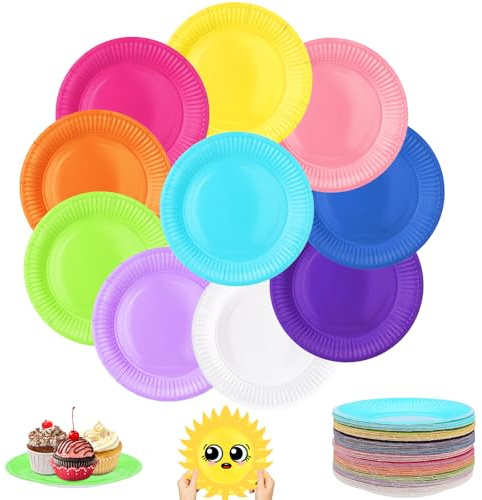 Zeawavsl 120 Stück DIY Bunt Pappteller, Bunte Party-Teller Rund, 7 Zoll, Kindergeburtstag, für Feste und Feiern wie Geburtstag oder Grillabend
