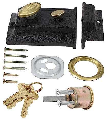 HOMSFOU Serratura a Molla Vintage Doppia Sicurezza Per Porte in Legno 35-55 Mm, Catenaccio Antiche in Ferro Per Cancelli e Porte Esterne, Set Di Ricambio Accessori Completi Per Sicurezza Domestica