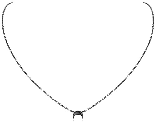 ChicSilver Colgante Negro Mujer Collar Luna Media Invertida Plata de Ley 925 Joyería Delicada Pareja Regalo Aniversario