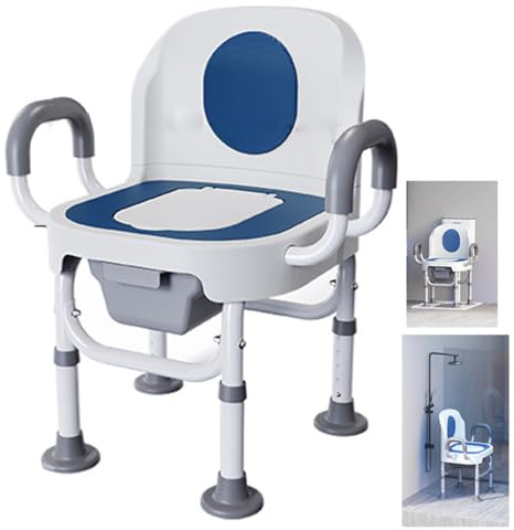 Nachtstuhl mit Armlehnen, tragbarer Toilettenstuhl für ältere Menschen, multifunktionale Duschbank für Senioren, Sicherheitshilfe für Schwangere (27,5–31,5 x 22,8 x 18,5 Zoll)