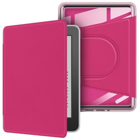 360° drehbare magnetische abnehmbare Hülle mit Ständer und automatischer Wake/Sleep-Funktion für Paperwhite 12. Generation 17,8 cm (7 Zoll) (Version 2024), transparente Rückseite, Himbeerfarben
