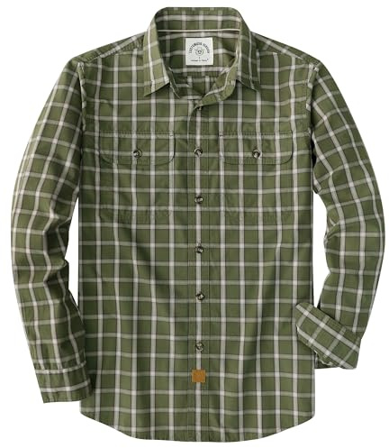 Dubinik® Camicie Uomo Manica Lunga a Quadri Camicia Casual con Doppie Tasche Morbida e Confortevole Verde L