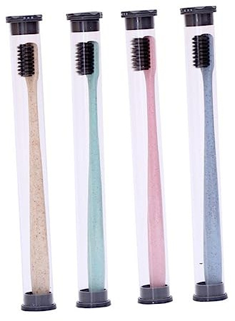 CALLARON 4 Pezzi Spazzolino Da Denti in Bambù Portatile e Leggero Per Viaggio Setole Sottili e Testina Arrotondata in Materiale Ecologico Confezioni Indipendenti