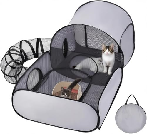 Genérico Parque para Gatos | Caseta Tienda y Corralito para Mascotas - Casa Plegable con Juguetes Interactivos Y Área De Ejercicio para Gatitos, Cachorros Y Mascotas Pequeñas En Viaje Y Exterior