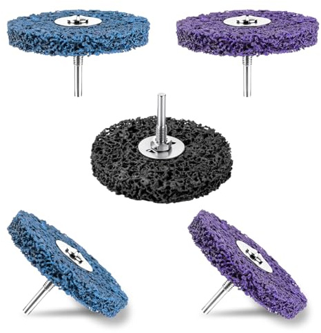 NUTKIT Disco Abrasivo Grueso CSD de 100mm,5 Piezas Disco de Limpieza Basto | Discos Abrasivos para Amoladoras Angulares, para Eliminación Oxido Pintura Descamación(1 Negros, 2 Azules, 2 Morados)