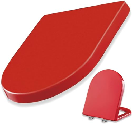 Giural Toilettendeckel 36 * 46Cm, WC Sitz D-Form Klodeckel Mit Absenkautomatik, Top-Befestigung, Schnellverschluss Für Einfache Reinigung, Robustes PP-Material,Rot