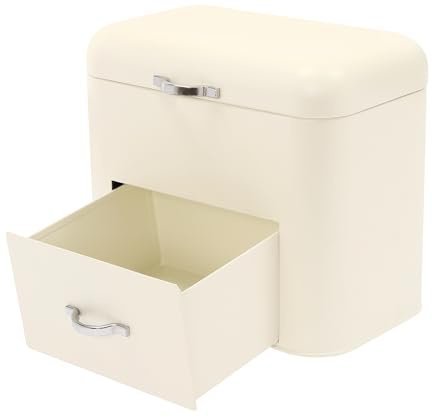 Deurqund Metal Bread Boxes, 2 Tier Bread Bins for Kitchen Counter with Flat Lid, Compact Corner Bread Box Storage for Bread, Pastries, Donuts, 30×20.5×26.5cm (Cream)
