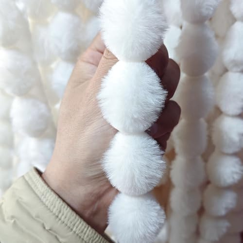 WANYI Kunstfell Band 3cm Breit Kunstfell zum Basteln BommelBorte Meterware Borte zum Nähen Plüsch Bommelband für DIY Basteln Kleidung Weihnachtsdeko(Weiß)