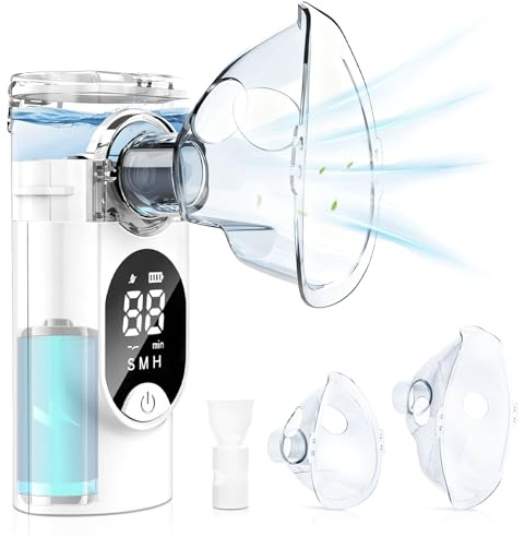 HABOWN 1200mAh Nebulisateur Enfant Portable Rechargeable pour Adultes et Enfants, Nebulisateur Medical avec Écran LCD, 3 Modes de Brumisation Réglables(Blanc)