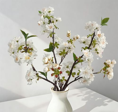 Woltoy 4 Piezas Flores Artificiales Decoracion De Flore De Cerezo, Ramo De Flores Muy Realistas, Flores Artificiales para Mesa De Casa, Boda, Balcón, Familiar, Fiesta, Blanco
