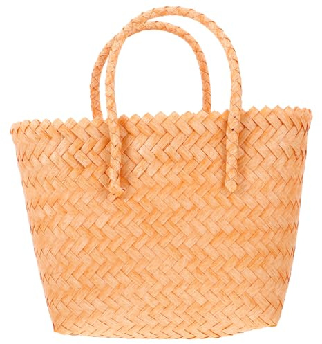 ROMISBABA Bolso de Plástico Resistente para Mujer Bolso Tote Rattan para Playa Verano Beige con Gran Capacidad y Diseño Vintage para Viajes y Uso Diario
