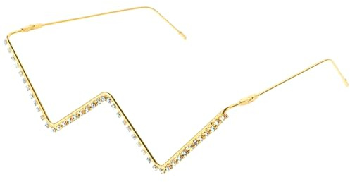 Hemobllo Occhiali senza Lenti con Pietre Decorative Montatura Donna Punk Metallo Color Oro per Feste Design Unico Moda per Attirare Attenzione