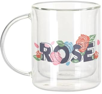 Fabulous Dubbelväggig glasmugg - rosa blommor minimalistisk chic trädgård kärlek - kaffekopp och isolerad 330 ml hängande effekt mot buller, tryck i Frankrike
