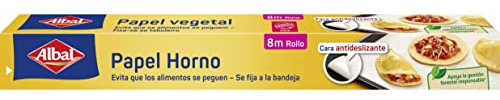 Albal Papel Horno en rollo - Papel de horno antideslizante con puntos de silicona, rollo antiadherente para preparar pasteles y repostería, no se enrolla ni desliza, antigrasa, 8 m x 38 cm