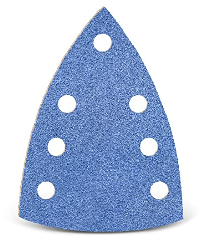 MENZER Blue Feuilles abrasives auto-agrippantes, 150 x 100 mm, 7 trous, p. Ponceuses delta, Corindon de zirconium (Lot de 25) G40