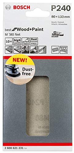 Bosch Professional 10 Stück Schleifblatt M480 Best for Wood and Paint (Holz und Farbe, 80 x 133 mm, Körnung K240, Zubehör Schwingschleifer)