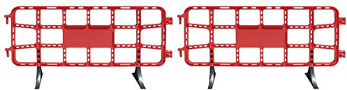 ADO - Valla de plástico obra peatonal roja, valla reforzada con patas extraíbles de 2 metros (2- Vallas rojas)