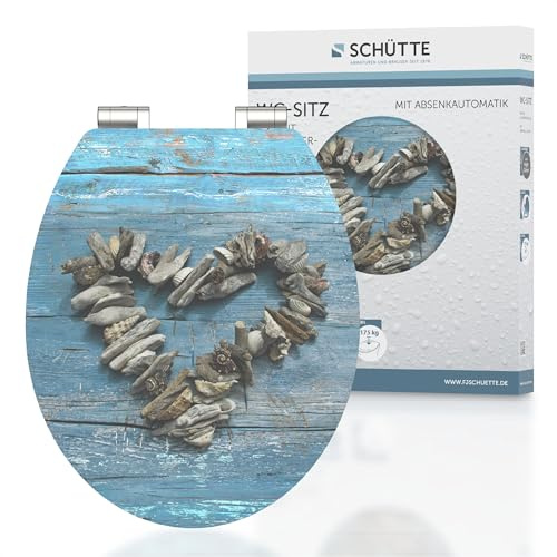 SCHÜTTE WC-Sitz Holzkern HG SHELL HEART, Hochglanz Toilettensitz mit Absenkautomatik, passend für alle handelsüblichen WC-Becken, maximale Belastung der Klobrille 175 kg, Motiv SHELL HEART 80540
