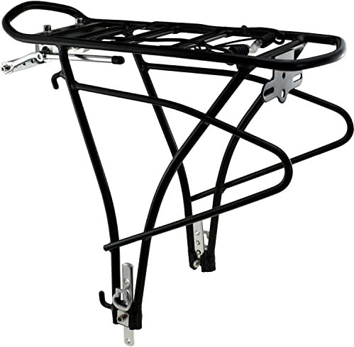 Schoberg Bicycle Pannier Rack Rear Aluminium | Adjustable for 24, 26, 28 Men and Women Bicycle Universal Mounting Set Black Charge maximale : 25 kg