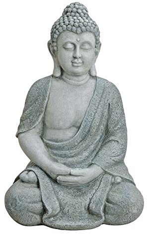 Worldconnection XXL Großer Buddha 62 cm aus Polyresin (ähnlich Einer Steinfigur) Garten Deko Figur Skulptur Feng Shui sitzend