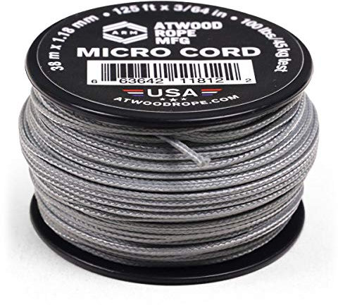 Atwood Rope MFG Tactical Nylon/Polyester Micro Utility Cord 1.18mm X 125ft Reusable Spool | Fishing Gear, Jewelry Making, Camping Accessories (Grey)
