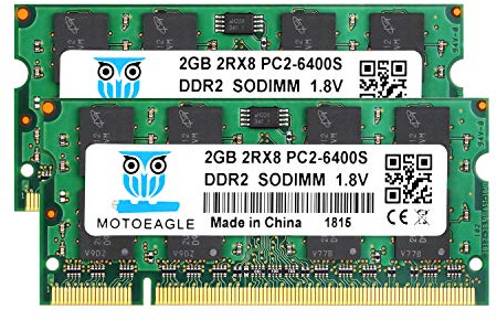 Motoeagle 4GB Kit (2x2GB) PC2 6400S DDR2 800MHz 2RX8 Dual Rank PC2-6400 DDR2-800 1.8V 200pin Sdram Sodimm Non-ECC Unbuffered SODIMM Módulo de Memoria RAM para portátiles