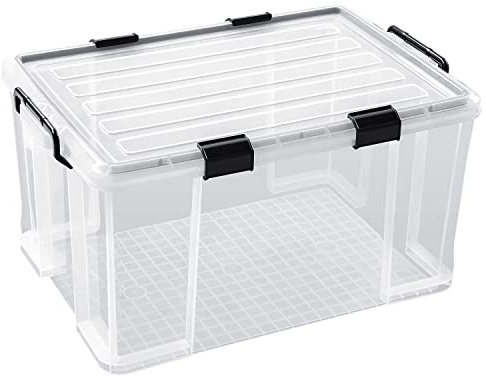 ARCTICSCORPION 3-Pack Waterproof Plastic Storage Box, 90QT/85L Stackable Latch Box Durable Multi-Purpose Locking Bin with Lid and Black Clips for Bedding, Toys, Shoes and Clothes