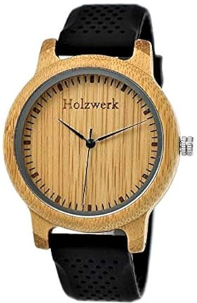 Handgefertigte Holzwerk Germany® Designer Unisex Uhr Herren-Uhr Damen-Uhr Öko Natur Vegan Holz-Uhr Armband-Uhr Analog Klassisch Quarz-Uhr mit Silikon Kautschuk Armband und Holz Gehäuse in Schwarz