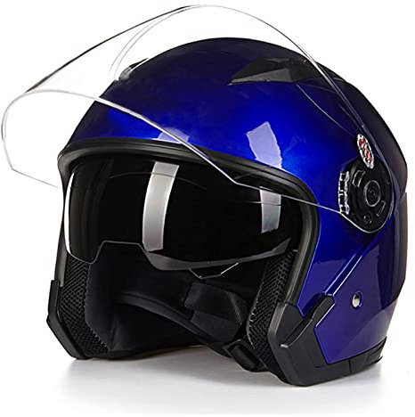 BaoFuStore Jet-Helm Motorrad-Helm Roller-Helm Scooter-Helm Mofa-Helm Rollerhelm Mit Doppelvisier Atmungsaktiver Mopedhelm Für Frauen Und Männer ECE 22.05,Blau,M