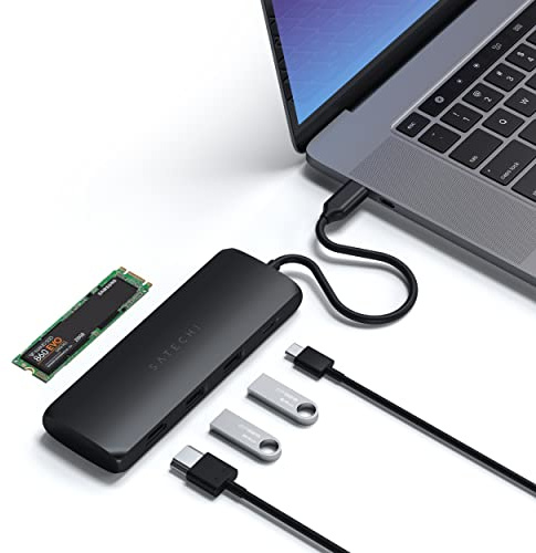 SATECHI USB-C Hub 5-in-1 mit M.2-SATA-SSD-Gehäuse, Schwarz