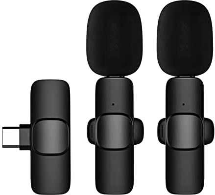 Andoer Mini micrófono inalámbrico con Clip Lavalier micrófono omnidireccional 2 transmisor 1 Receptor con Manguito de Viento Tipo C reemplazo de Puerto para Android Smartphone Stream Entrevista