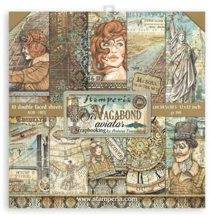 Stamperia Sir Vagabond Aviator Paper Pad 30x30, SBBl112, Various, One Size