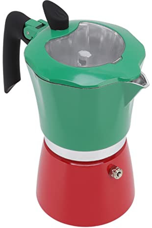 BuyWeek Espressokocher, Aluminium Herd Espressomaschine 300 ml Italienische Kaffeemaschine Mokkakanne mit Transparentem Deckel für Haushalt Reise (Grün Rot)